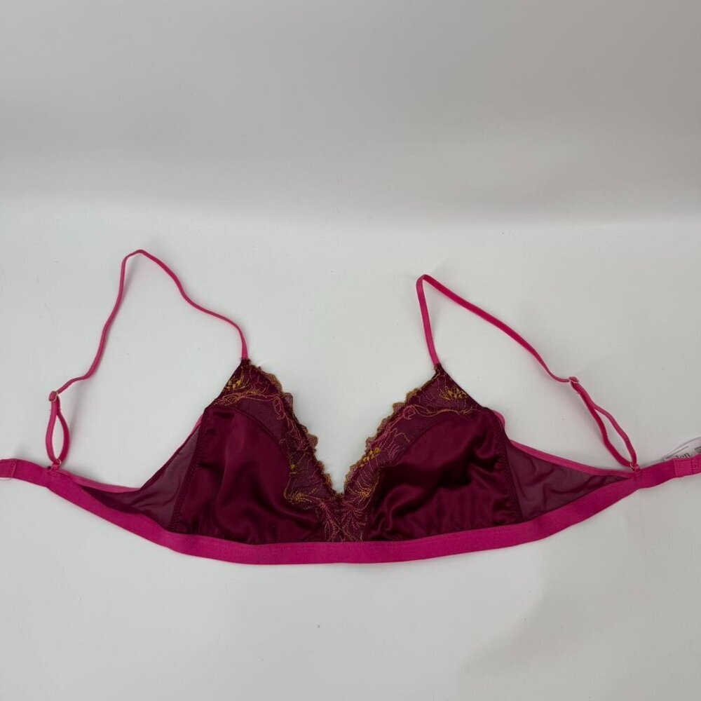 Auden Lace Trim Wireless Unlined Bralette Size Small Pink/Red